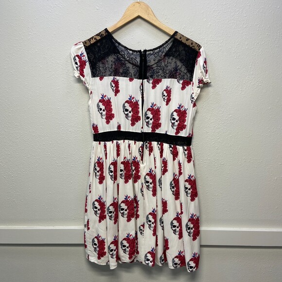Vintage Royal Bones By Daang Sugar Skull & Rose Lace Shift Dress Size M - Picture 2 of 9